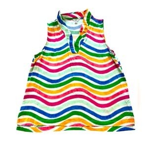 Crown & Ivy Ruffle Neck Colorful Stripe Sleeveless Top Size XL